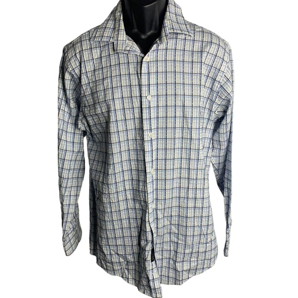 Murano Button Up Long Sleeve Shirt L White Checkered European Cotton Textured